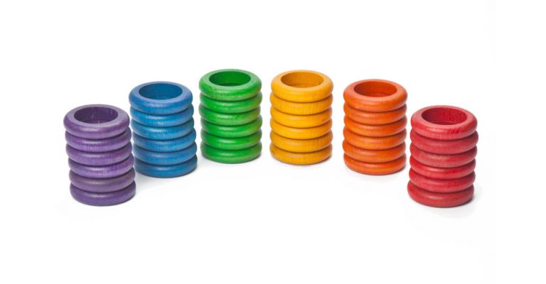 Grapat Houten Speelgoed 36 x Ringen (6 kleuren)