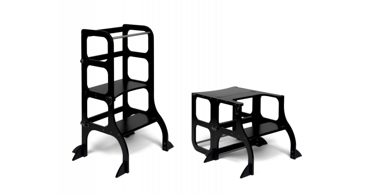 Ette Tete Leertoren Step'n Sit - Inklapbaar tot tafel en stoel - Zwart- Met extra support