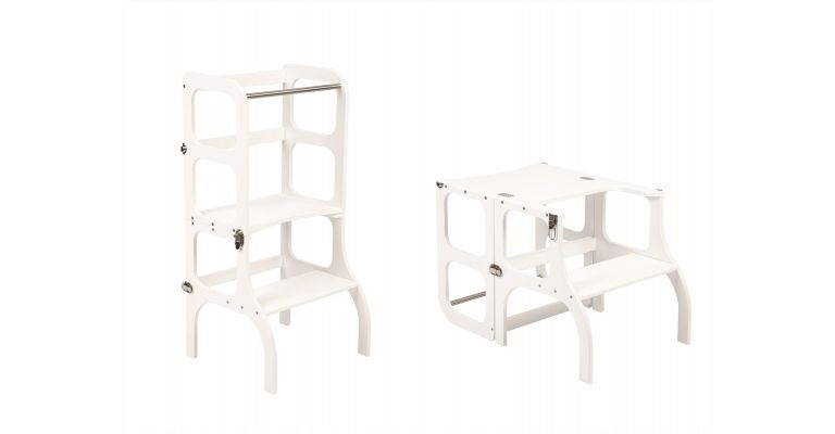 Outlet Ette Tete Leertoren Step'n Sit - Inklapbaar tot tafel en stoel - Wit met zilver clips