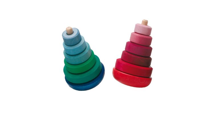 Grimm's Wobbly Stacking Tower, pink houten speelgoed  - 11011