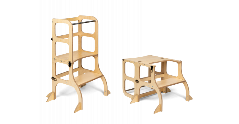 Ette Tete Leertoren Step'n Sit - Inklapbaar tot tafel en stoel - Naturel - Met extra support