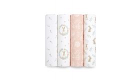 Aden + Anais essentials 4 pak swaddles - Blushing Bunnies -  112 x 112 cm