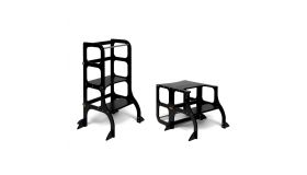 Outlet Ette Tete Leertoren Step'n Sit - Inklapbaar tot tafel en stoel - Zwart met messing- Met extra support