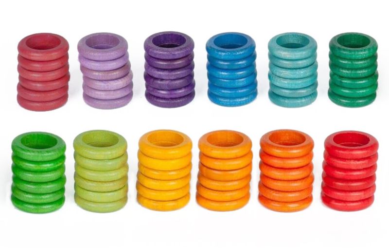 Gladys Mevrouw gunstig Grapat Houten Speelgoed 72 x Ringen (12 kleuren)